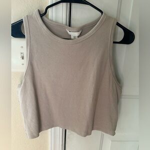 Tan high neck ribbed cotton tank top 🐈